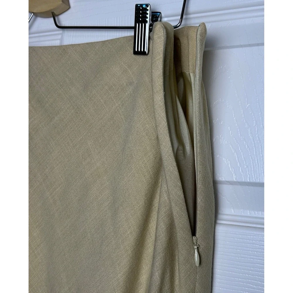 Faconnable Womens 12 Linen Blend A-Line Midi Skirt Beige Made in Italy NWT